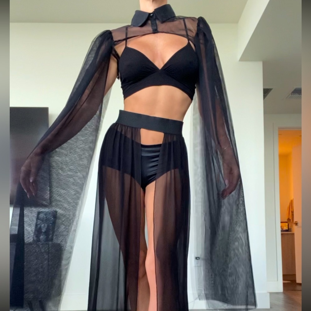 Akira Sheer Long Sleeve Cape